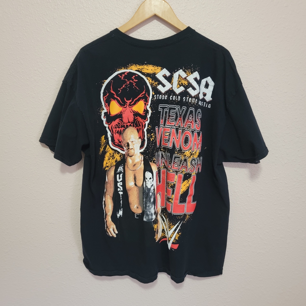 Stone Cold Steve Austin WWE black red Yellow Graphic Tee T-shirt Legends 90S Y2K - Picture 2 of 8